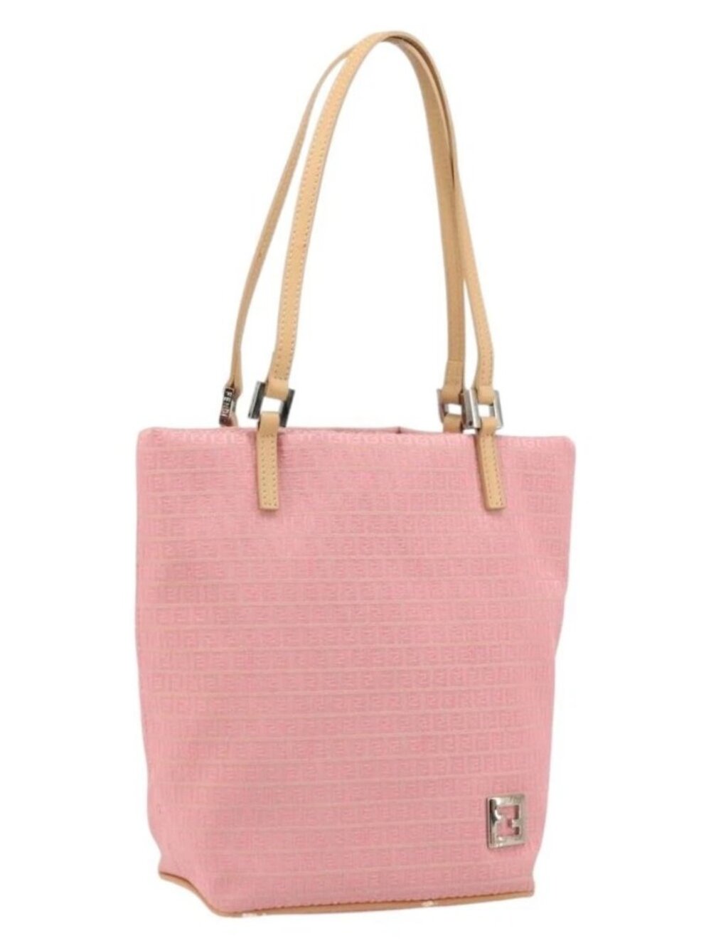 FENDI Zucchino Canvas Tote Bag Pink Silver - Picture 2 of 16